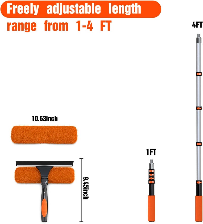 LAANPOLE 4FT Window Squeegee with Extension Pole, 2-in-1 Squeegee for Window Cleaning, Professional Cleaning Kit for Home with 4FT Telescoping Pole for Outdoor Indoor Use - Image 3
